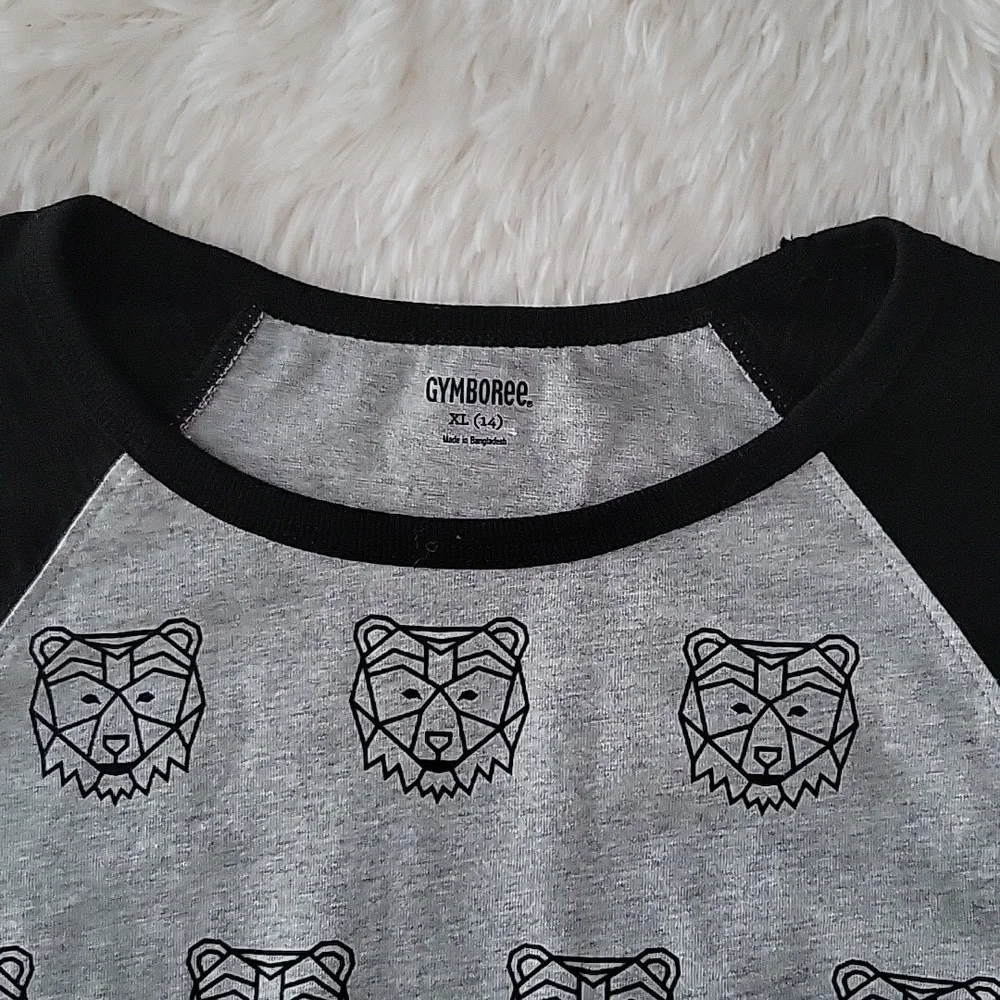Gymboree Bear Print Long Sleeve T-Shirt Gray And Black Boys Size XL 14